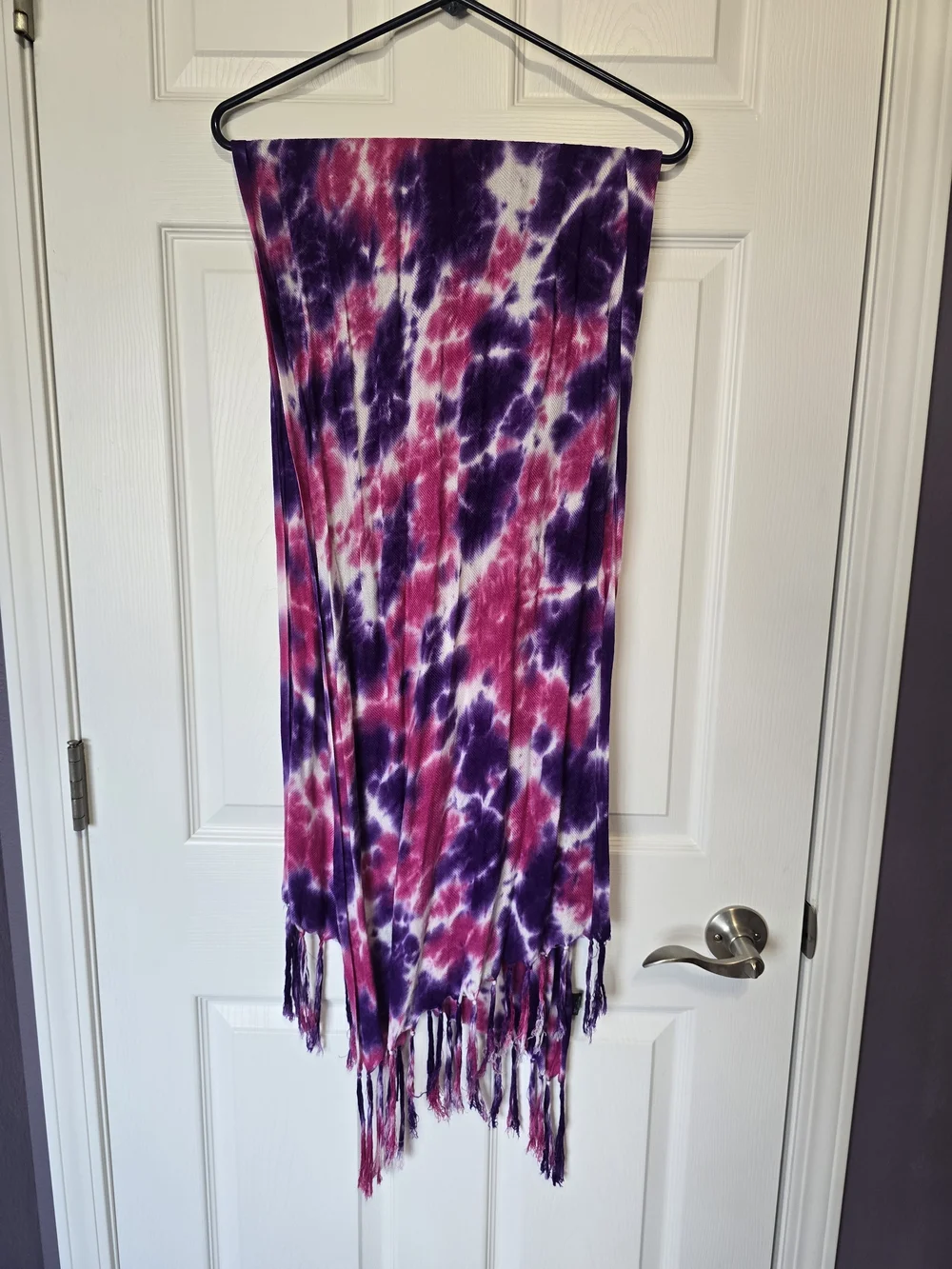 Tie-Dye Fringe Wrap Scarf in Purple and Pink